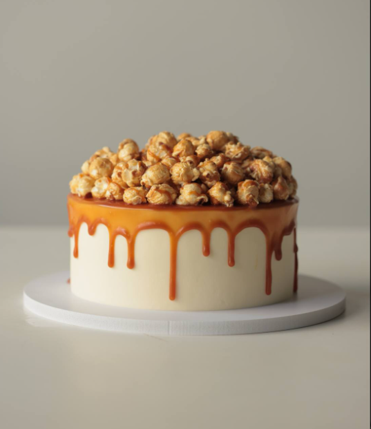 Carrot Cake with Soft Caramel and Popcorn