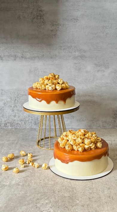 Carrot Cake with Soft Caramel and Popcorn