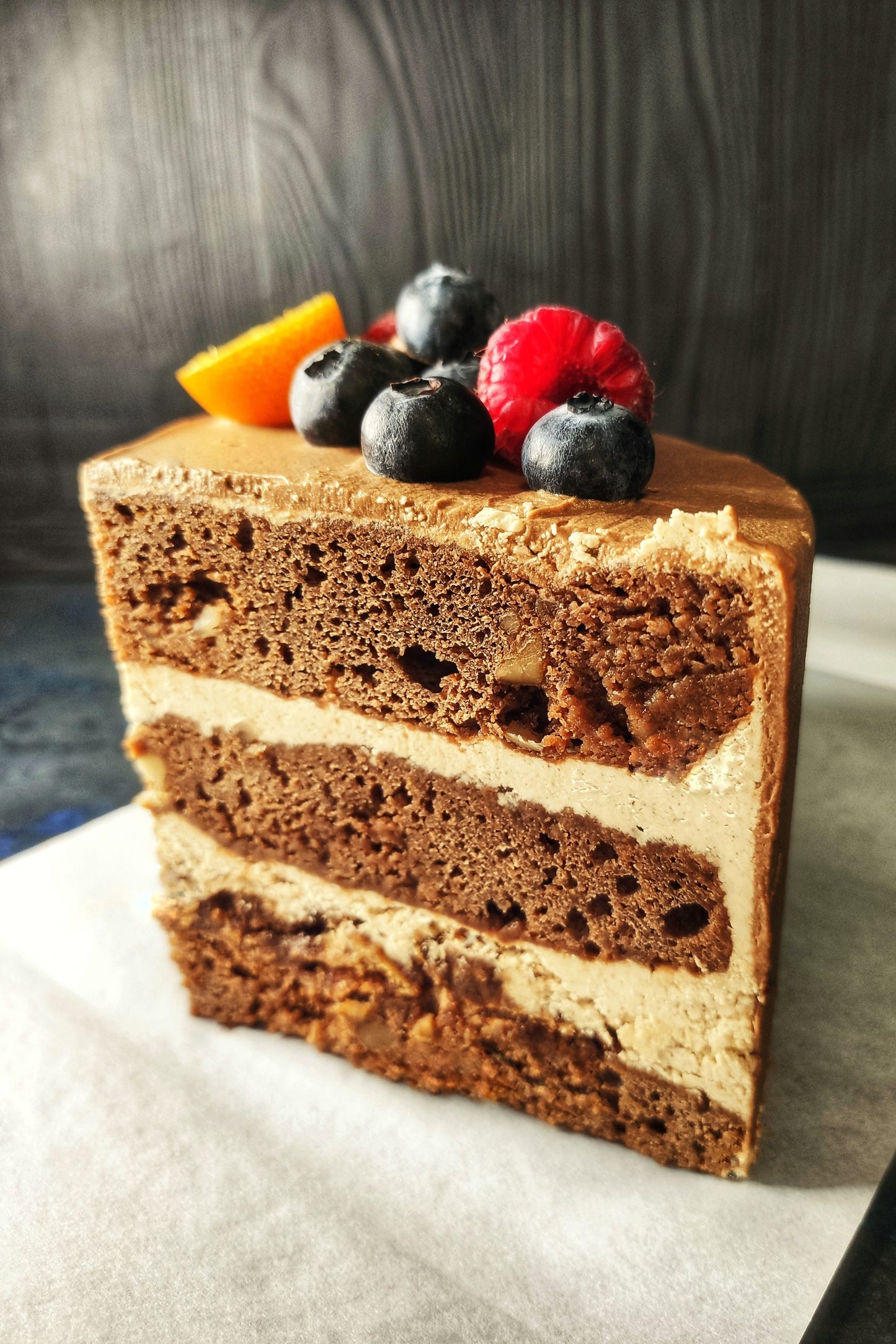 Chocolate Caramel Cake with a Waffle Layer, Vegan